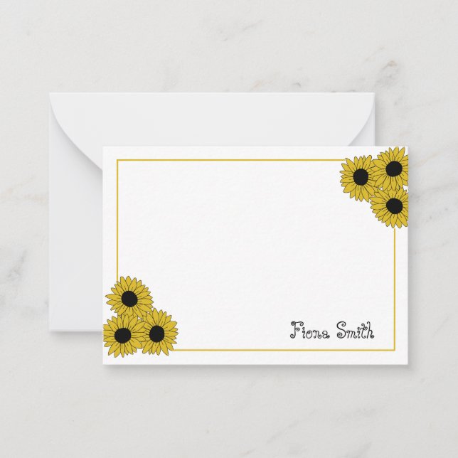 Custom Sunflower Hand Drawn Flat Note Card (Front)