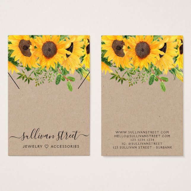 Custom Sunflower Kraft Necklace Display Card (Front & Back)
