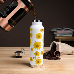 Custom Sunflower Pattern Name Water Bottle