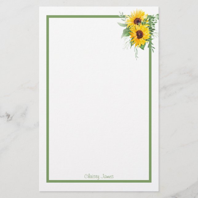 Custom Sunflower Stationery Paper (Front)