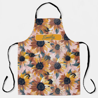 Custom Sunflower Watercolor – Artistic Floral Desi Apron