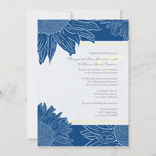 custom::Sunflower Wedding Invite: Yellow 106 Navy Invitation (Front)