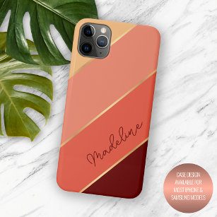 Custom Sunny Summer Dark Red Coral Orange Stripes Case-Mate iPhone Case