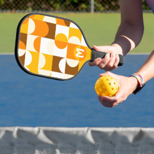Custom Sunny Yellow Orange Brown Retro Art Pattern Pickleball Paddle