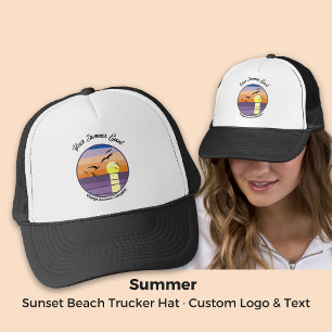 Custom Sunset Beach · Event & Brand Text Trucker Hat