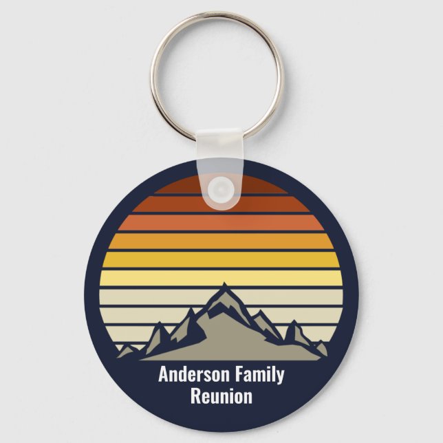 Custom Sunset Mountain Family Reunion Monogram Key Ring (Front)