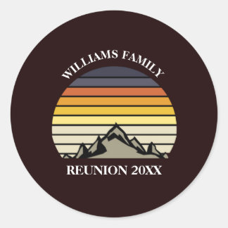 Custom Sunset Mountain Family Reunion Party  Classic Round Sticker