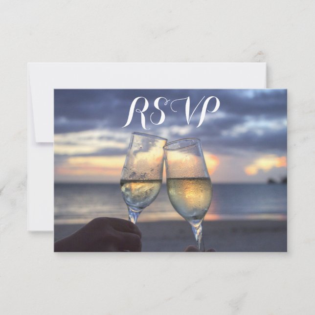 Custom Sunset On The Beach Wedding RSVP Cards (Front)