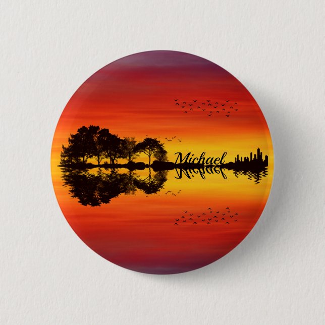 Custom Sunset Reflection Landscape with Name 6 Cm Round Badge (Front)