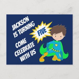 Custom Superhero Boy Birthday Party Invitation Postcard