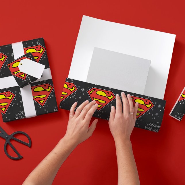 Custom Superman Logo Christmas Snowflake Wrapping Paper (Creator Uploaded)