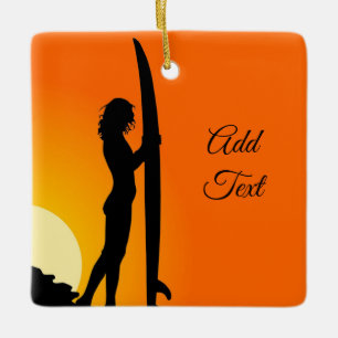 Custom. Surfer Girl. Ceramic Ornament