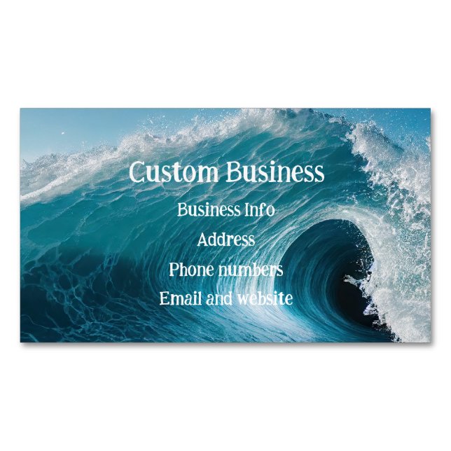 Custom Surfing Surf Tropical Beach Curl Wave Ocean Magnetic Business Card (Front)