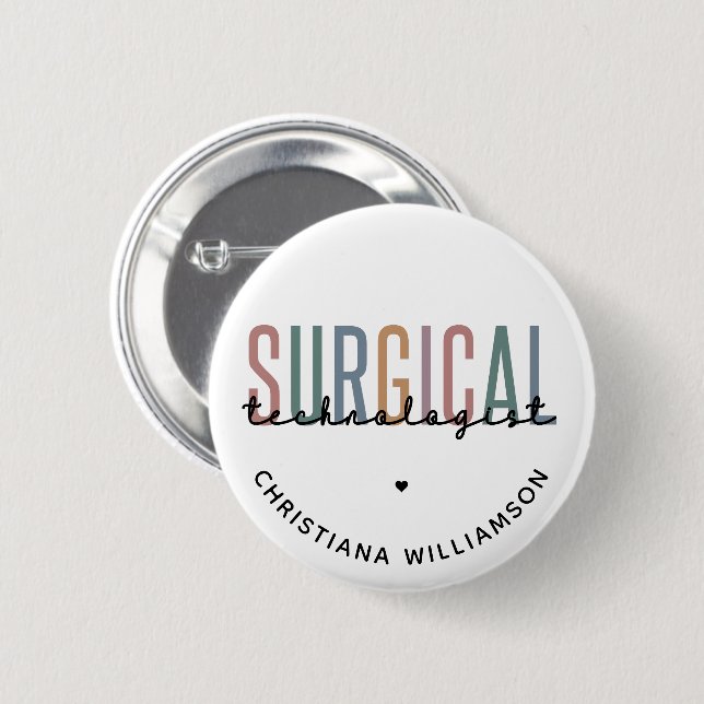 Custom Surgical Technologist Surgical Tech 6 Cm Round Badge (Front & Back)