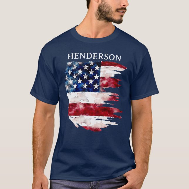 Custom Surname American Flag T-Shirt (Front)