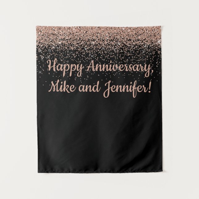 Custom Surprise Anniversary Party Black Rose Gold Tapestry (Front)