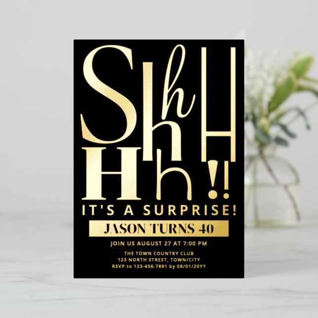 Custom Surprise Birthday Party Invite, Shhh Secret (Standing Front)