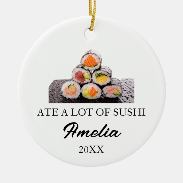 Custom Sushi Christmas, Funny Sushi Gifts  Ceramic Ornament (Front)