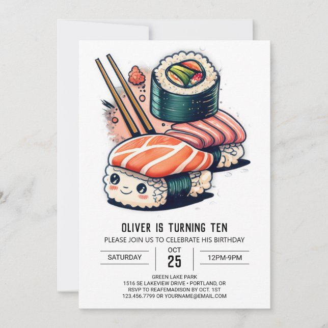 Custom Sushi Night Birthday Invitation (Front)