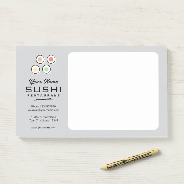 Custom sushi restaurant logo order intake post-it notes (On Desk)