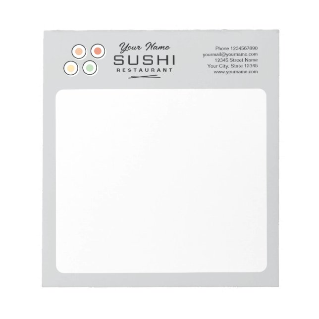 Custom sushi restaurant notepad for orders & notes (Front)