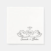 Custom Swan Heart Wedding Cocktail Napkin