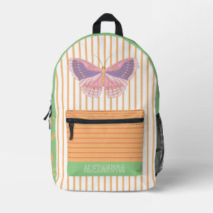 Custom sweet colours Stripes Peach Green Butterfly Printed Backpack