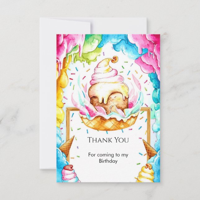 Custom Sweet Magic Ice Cream Birthday Thank You Card (Front)