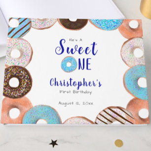 Custom Sweet One Donut First Birthday Blue Guest Book