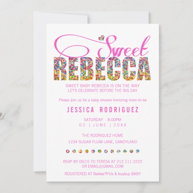 CUSTOM Sweet Rebecca CANDY Baby Shower Invitation (Front)