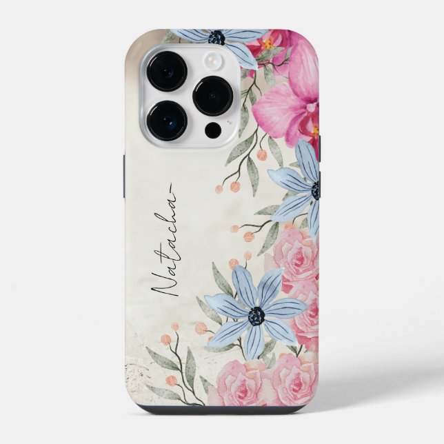 Custom Sweet watercolor botanical Script iPhone Case (Back)