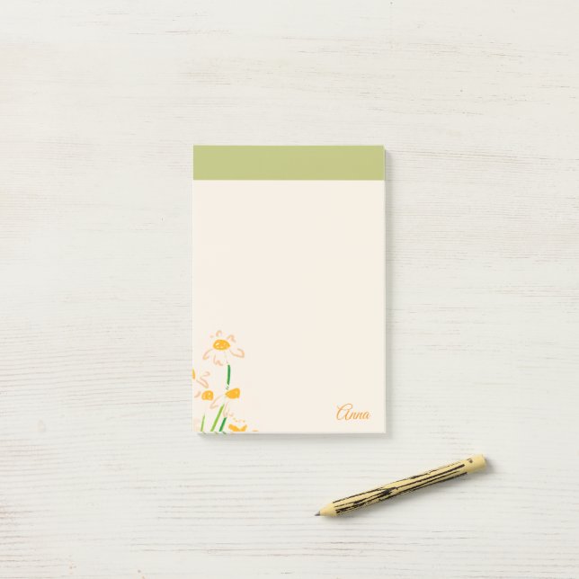 Custom sweet watercolor flowers pink Green Post-it Notes (On Desk)