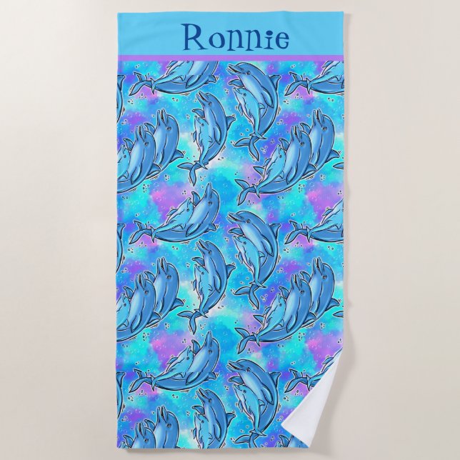Custom Swimming With Dolphins  Beach Towel (Front)