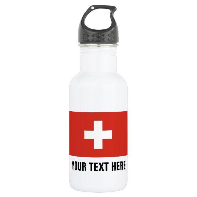 Custom Swiss flag water bottles for Switzerland (Front)