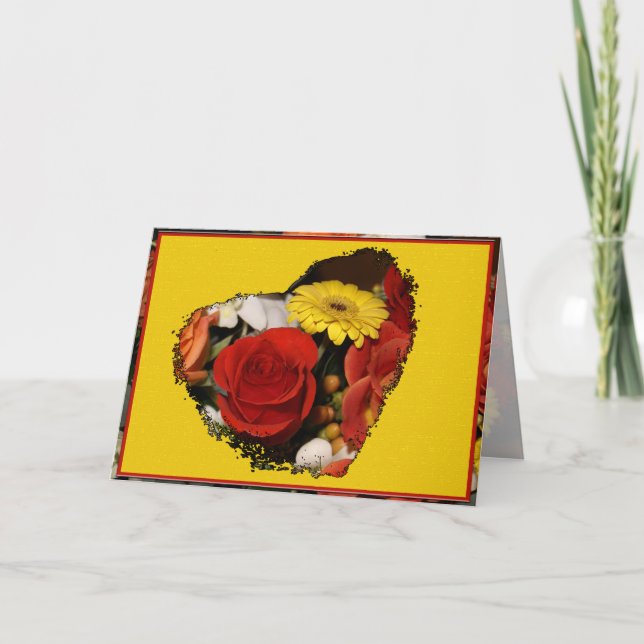 Custom Sympathy Rose Daisy Bouquet Heart Card (Front)