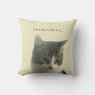 Custom Tabby Cat Photo on Light Beige Cushion