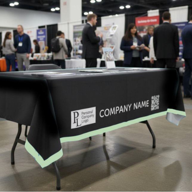 Custom Table Cover Business Logo Green Border Tablecloth (custom made table covers printing tablecloth for business trade show - black and green)
