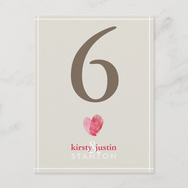 CUSTOM TABLE NUMBER cute modern fingerprint heart Postcard (Front)