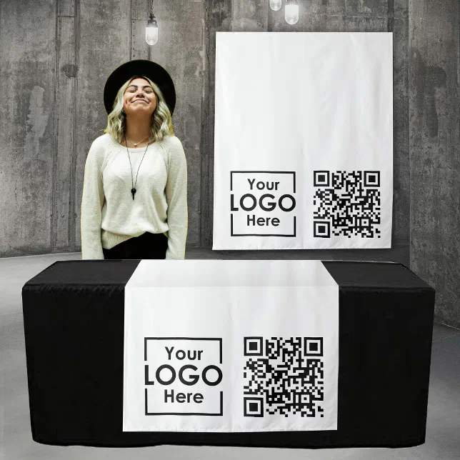 Custom Table Runner Banner Business Logo QR Code Tapestry | Zazzle