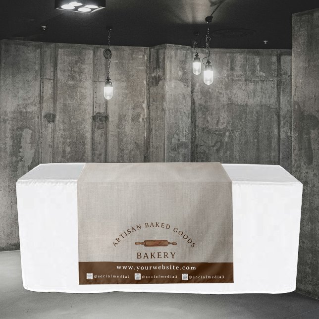 Custom Table Runner Logo Market Booth sign Display Tapestry (Rustic Bakery Vendor Expo Display Table Runner Tapestry)