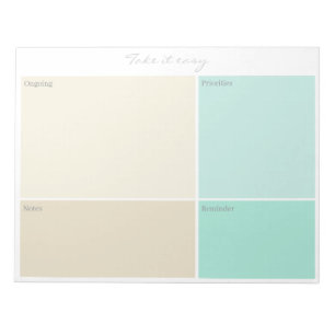 Custom "Take it easy" Beige Grey Aqua Blue Planner Notepad