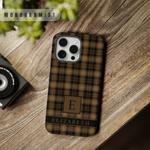 Custom Tan Brown Black Chequered Pattern iPhone 15 Pro Max Case