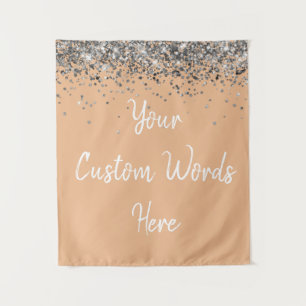 Custom Tan White Silver Birthday Party Photo Booth Tapestry