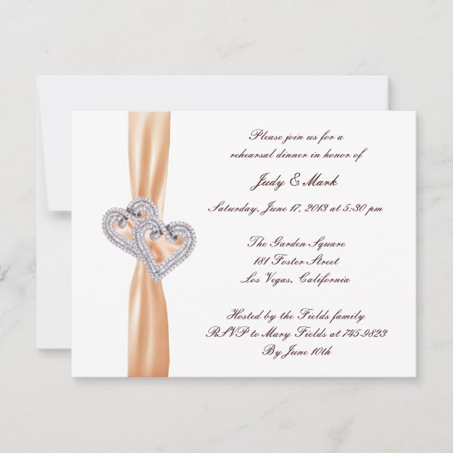 Custom Tangerine Heart Rehearsal Dinner Invitation (Front)