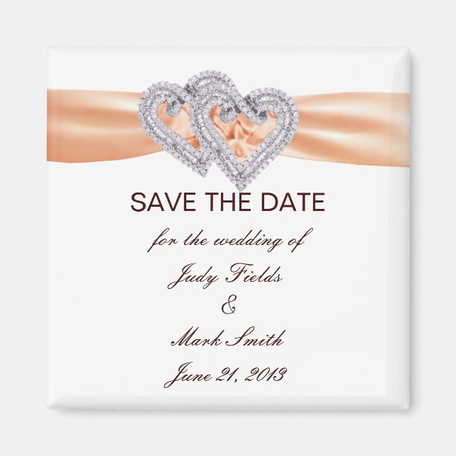 Custom Tangerine Hearts Save The Date Magnet (Front)