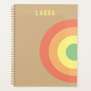 custom target rainbow pink, mocha brown planner