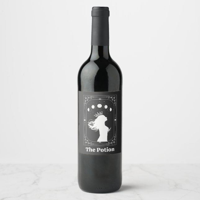 Custom Tarot Astrology Moon Fortune Telling Magic Wine Label (Front)