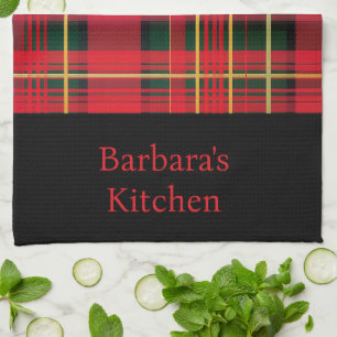 Custom Tartan Red & Green Christmas Tea Towel