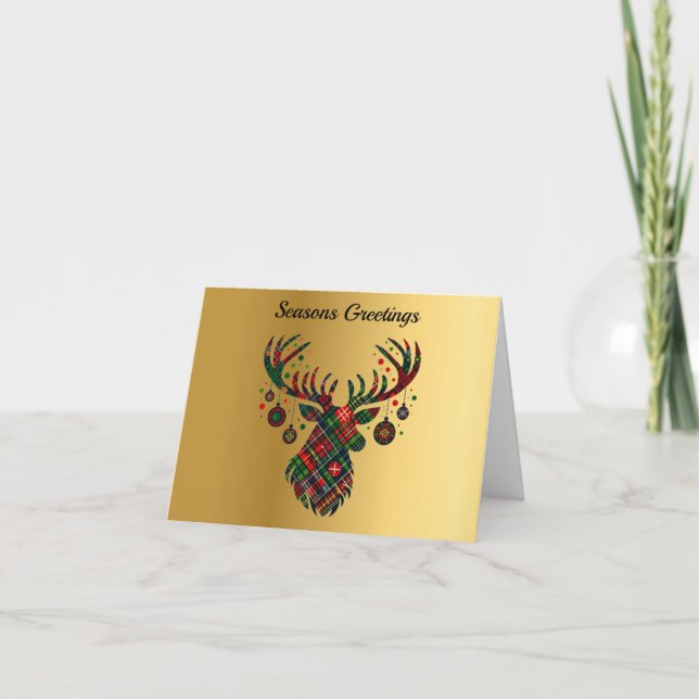 Custom Tartan Stag & Bauble Christmas Card  (Front)