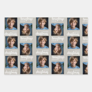 Custom Taupe Christmas Photo Wrapping Paper Sheets
